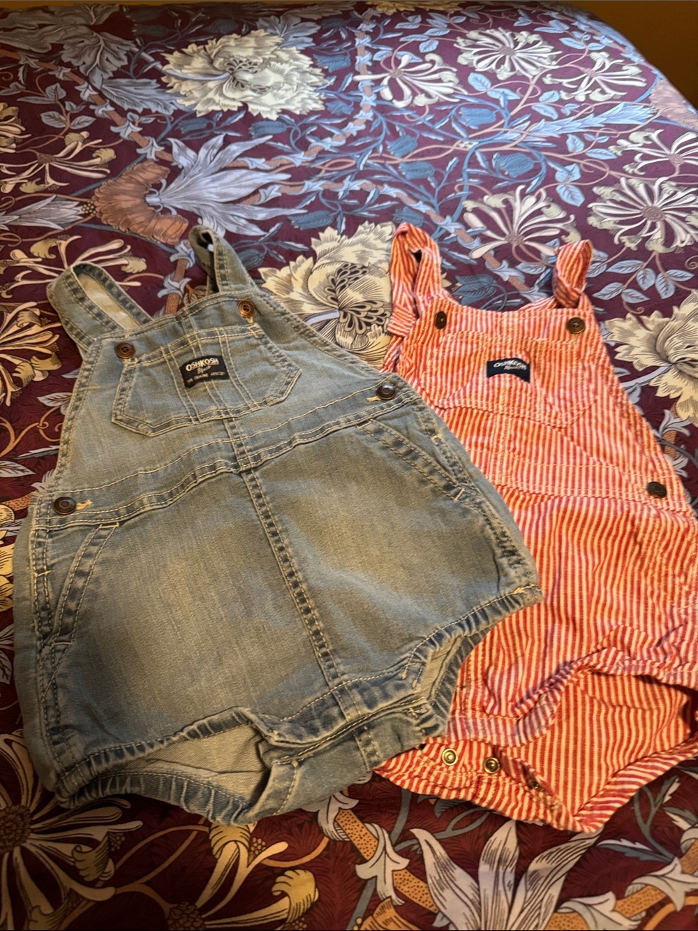 OshKosh B'gosh Blue Denim and Red Stripe Kids Overalls Set